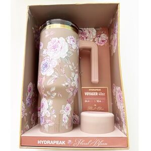 NWT Limited Edition Hydrapeak Floral Bloom Voyager 40oz Tumbler in Pink and Tan